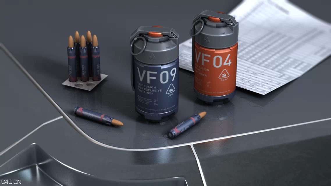 C4D高爆手雷写实渲染工程文件 Antitank grenade