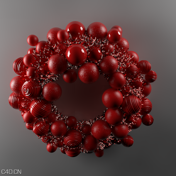圣诞装饰品-红色彩球C4D动画工程文件 Christmas Baubles