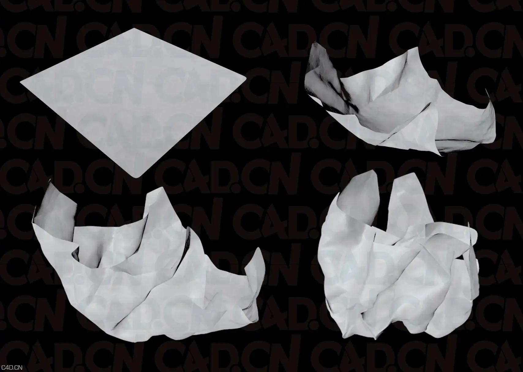 纸张揉成团的过程C4D动画工程 paper ball maker
