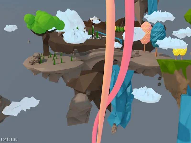 低面卡通乐园场景C4D模型 low poly template abstract