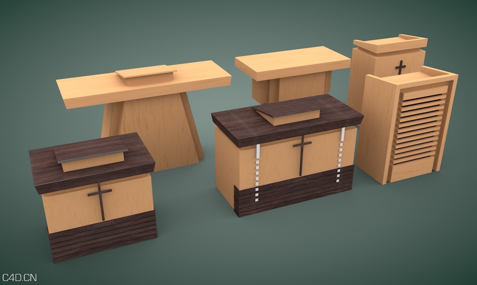 演讲台六款演讲桌C4D模型 Lecture table