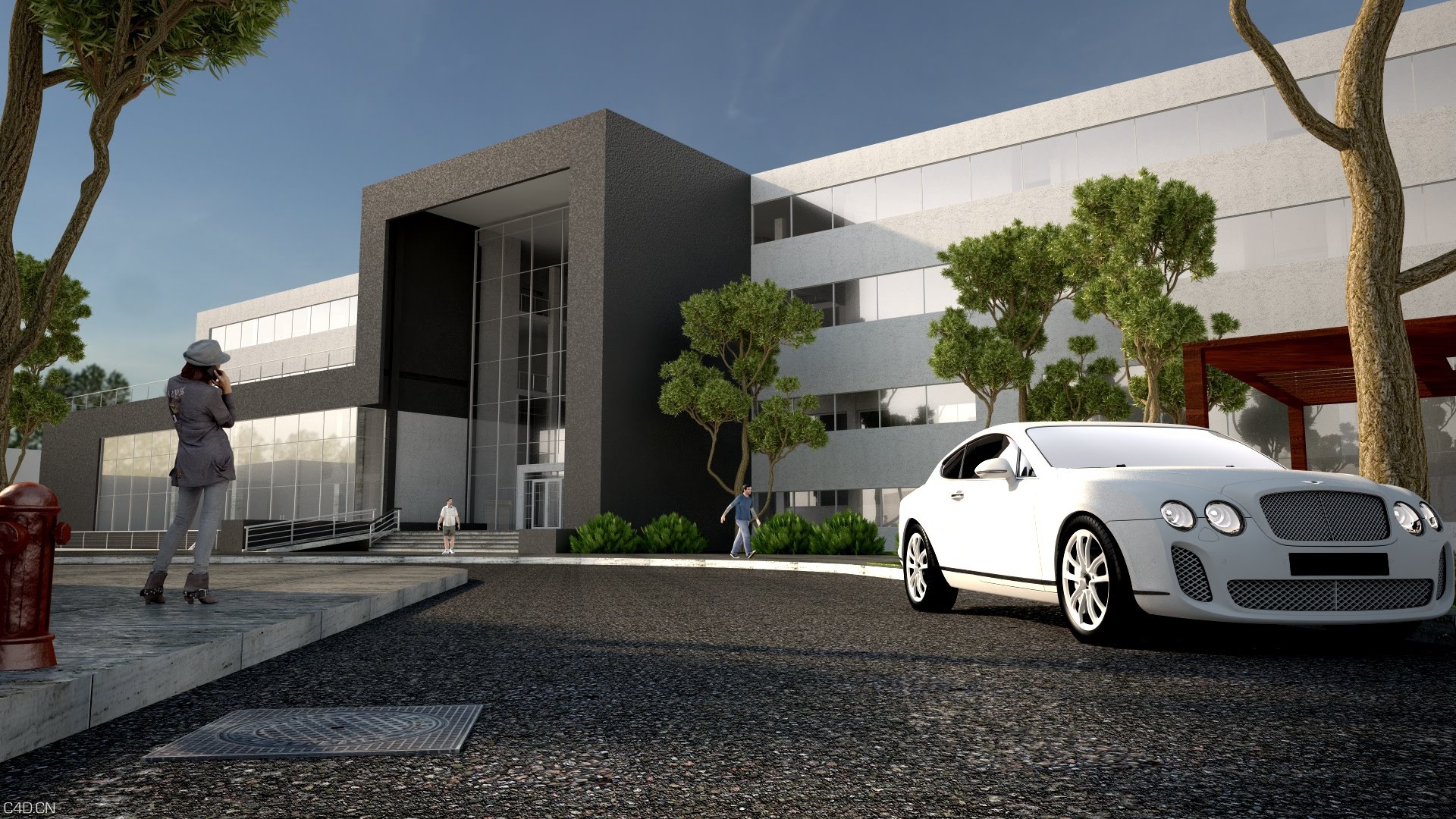 C4D FOR VRAY/PHOTOSHOP室外建筑布光渲染视频教程（含工程文件）