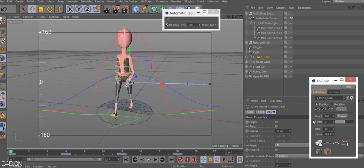 C4D角色动画运动轨迹平视显示图样条曲线控制器插件 Cinema 4d AniSplines v1.0