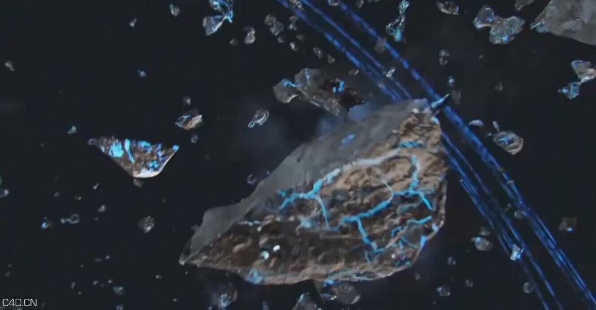 CINEMA 4D蓝色科幻石块破碎教程 Blue science fiction rock breaking tutorial