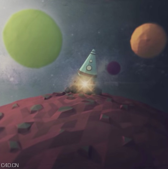 C4D/PS低面飞船场景制作教程 Low Poly Spaceship Scene Tutorial