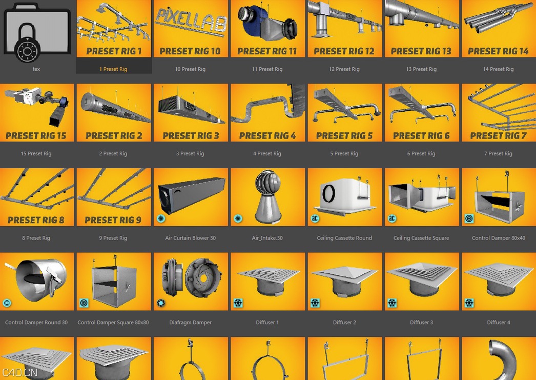 C4D工业管道组件生成器预设 air duct generator for cinema4d