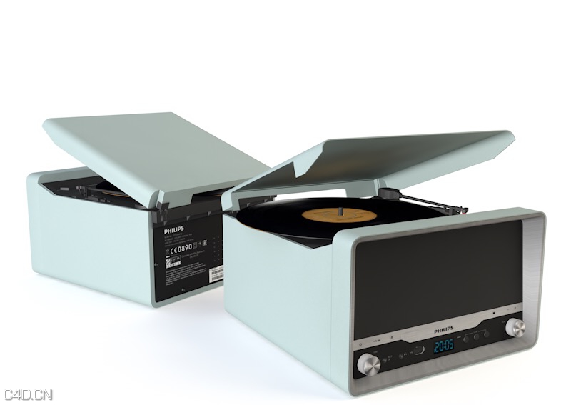 飞利浦PHILIPS OTT2000经典蓝牙黑胶唱片机、黑胶唱机C4D模型