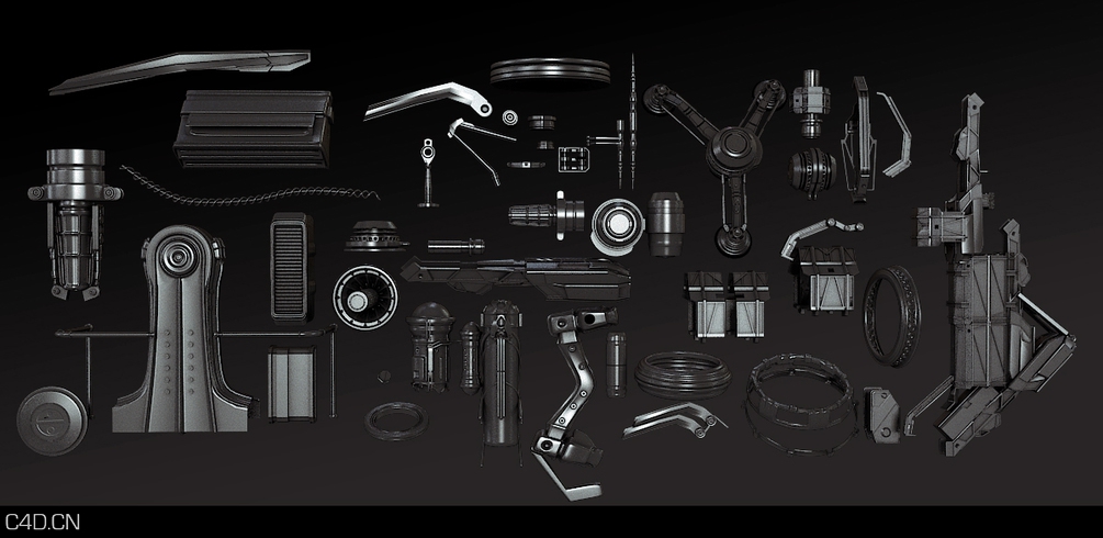 科幻机器零部件3D模型 Gumroad – KitBash A-C Collection – David Lesperance
