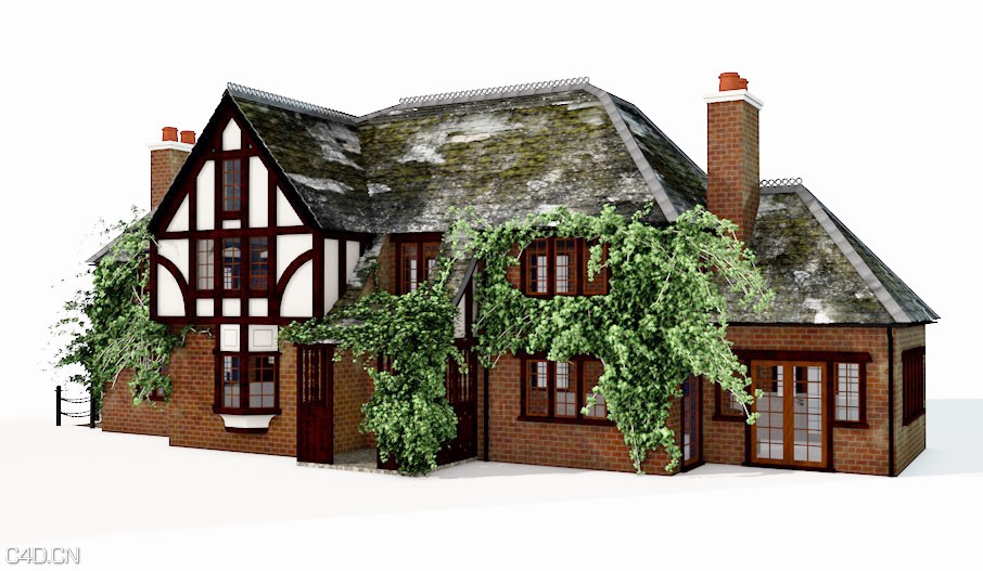 藤蔓缠绕的国外别墅C4D模型 Spach Alspaugh Cottage House C4D 3D Model - C4D之家 - houes.jpg