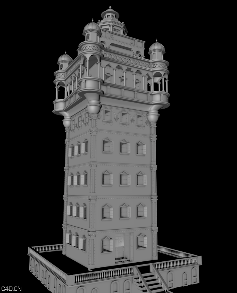 开平碉楼模型 - C4D之家 - 1.png