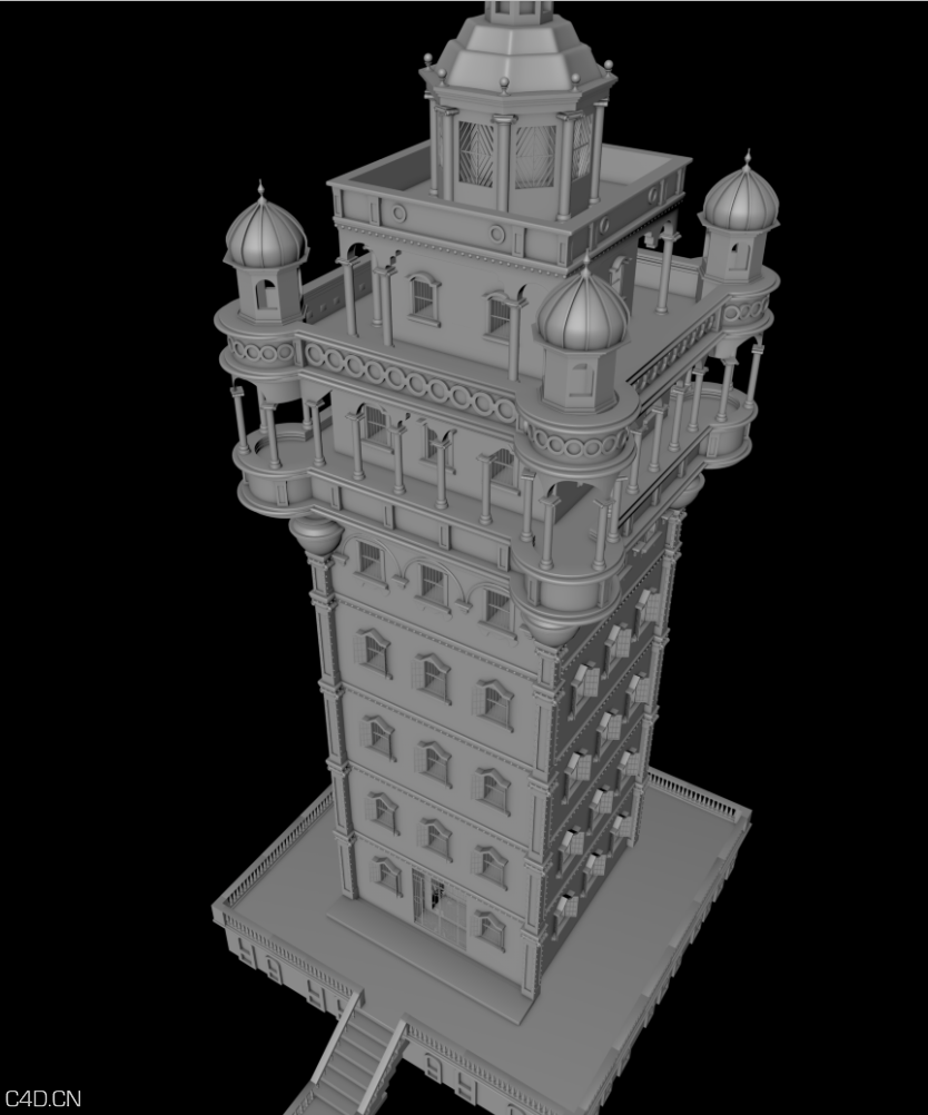 开平碉楼模型 - C4D之家 - 2.png