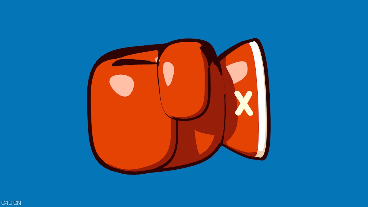 C4D利用卡通艺术线条轮廓制作2D拳击手套视频教程