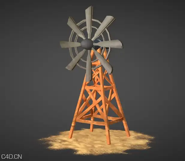 低面游戏道具模型：木风车C4D模型 windmill 3d model