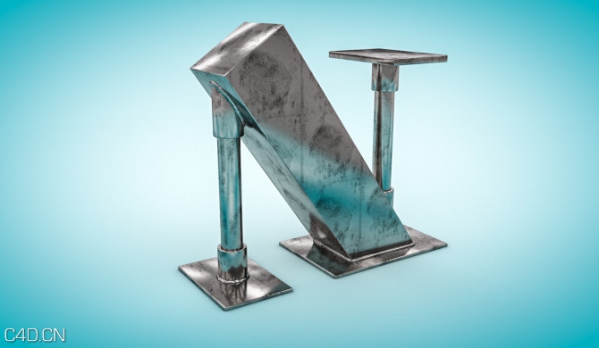 金属字母"N"C4D工程文件 Dirty Metal