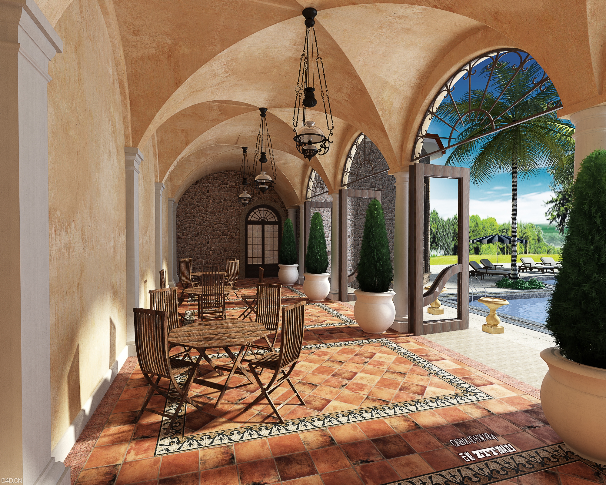 C4D FOR VRAY室内渲染模型：欧式餐厅渲染工程文件 - C4D之家 - C4D室内效果图.jpg