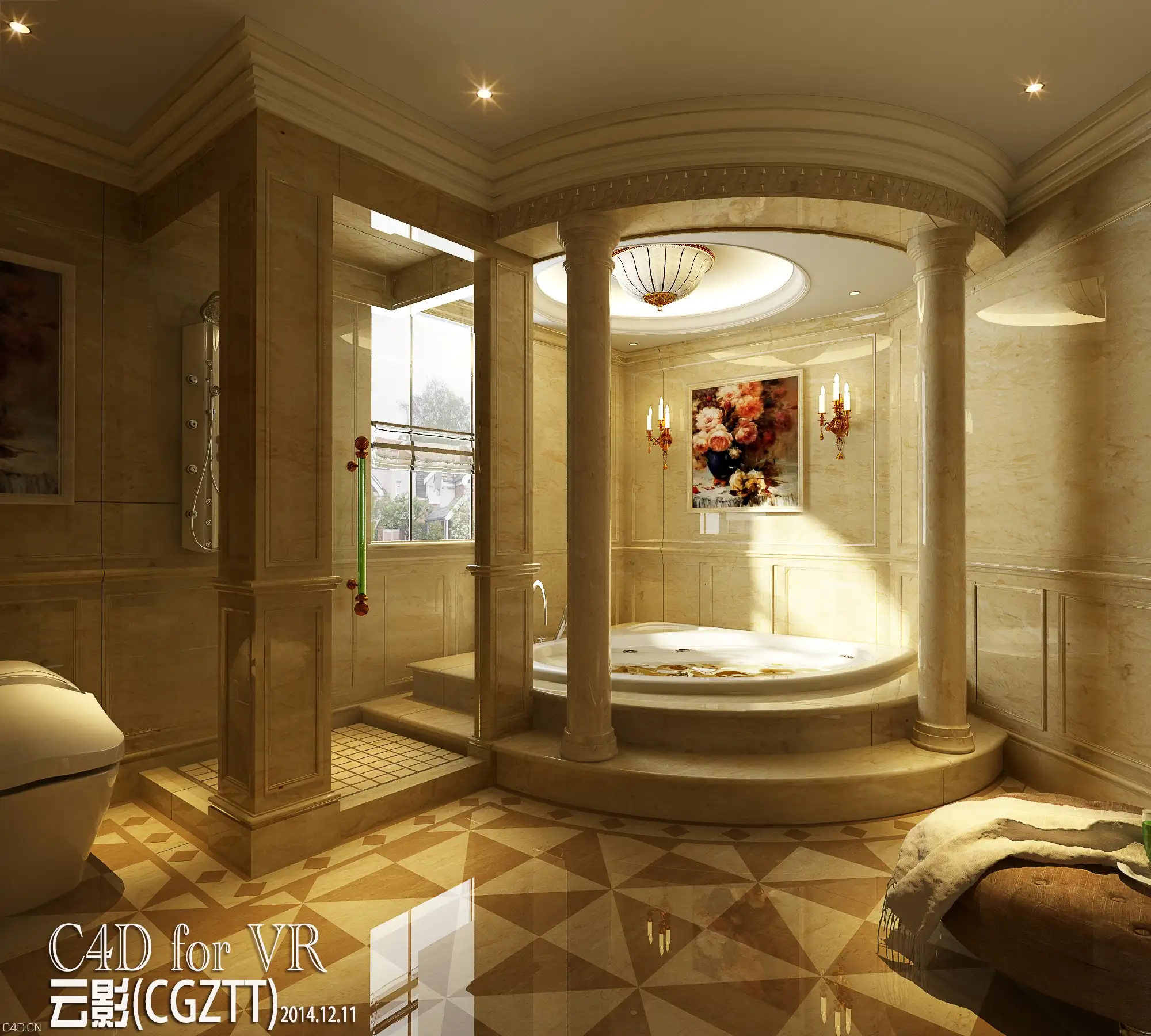 C4D FOR VRAY室内渲染模型：欧式豪华浴室渲染工程文件