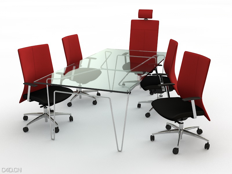 小型办公桌椅C4D模型 Office desks and chairs