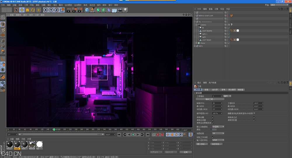 科技运动图形摄像机穿梭循环动画C4D工程文件