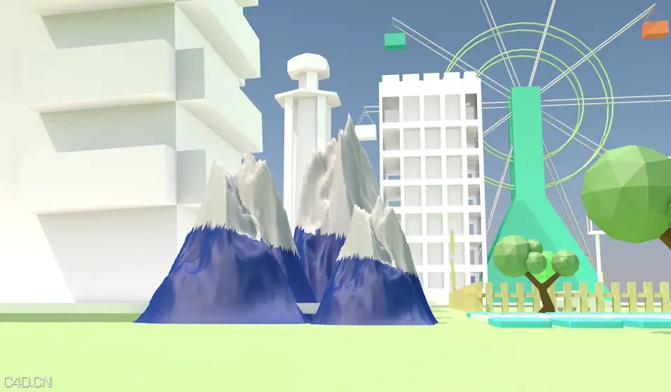 C4D低面多边形城市游乐园动画工程文件 C4D animation project