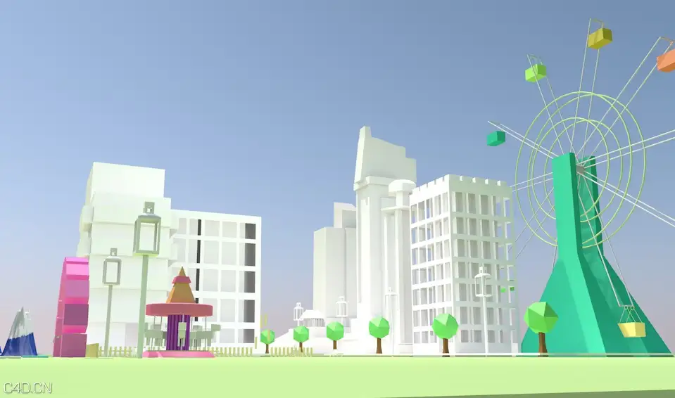 C4D低面多边形城市游乐园动画工程文件 C4D animation project - C4D之家 - C4D-animation-project-2.jpg