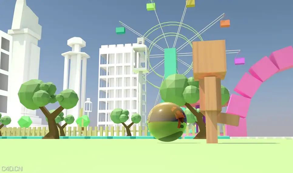 C4D低面多边形城市游乐园动画工程文件 C4D animation project - C4D之家 - C4D-animation-project-5.jpg