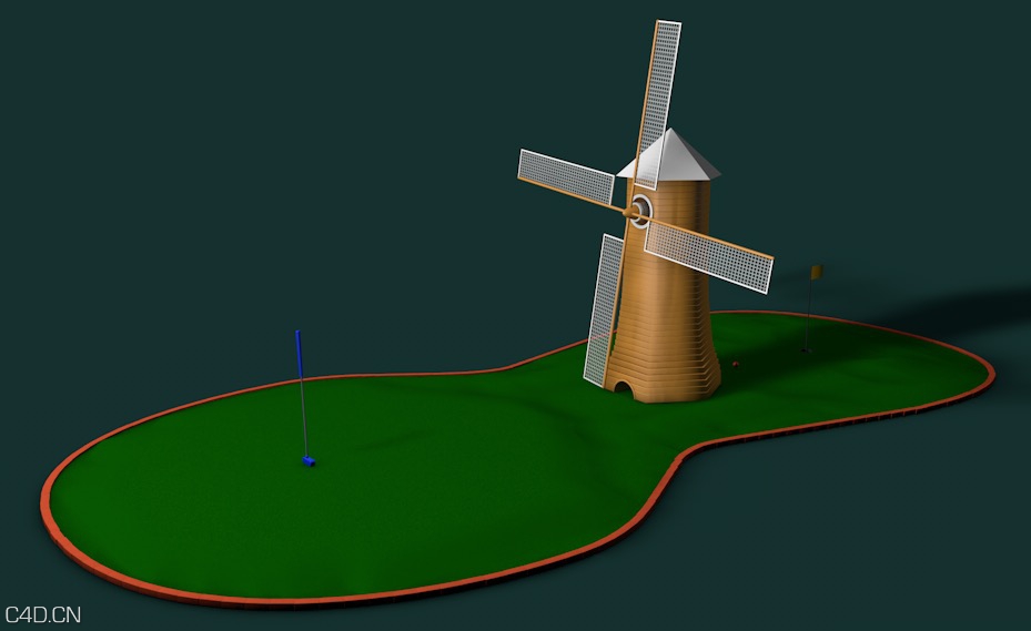 高尔夫球、风车转动动画C4D工程 Putt Putt Windmill