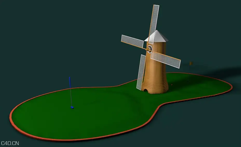 高尔夫球、风车转动动画C4D工程 Putt Putt Windmill