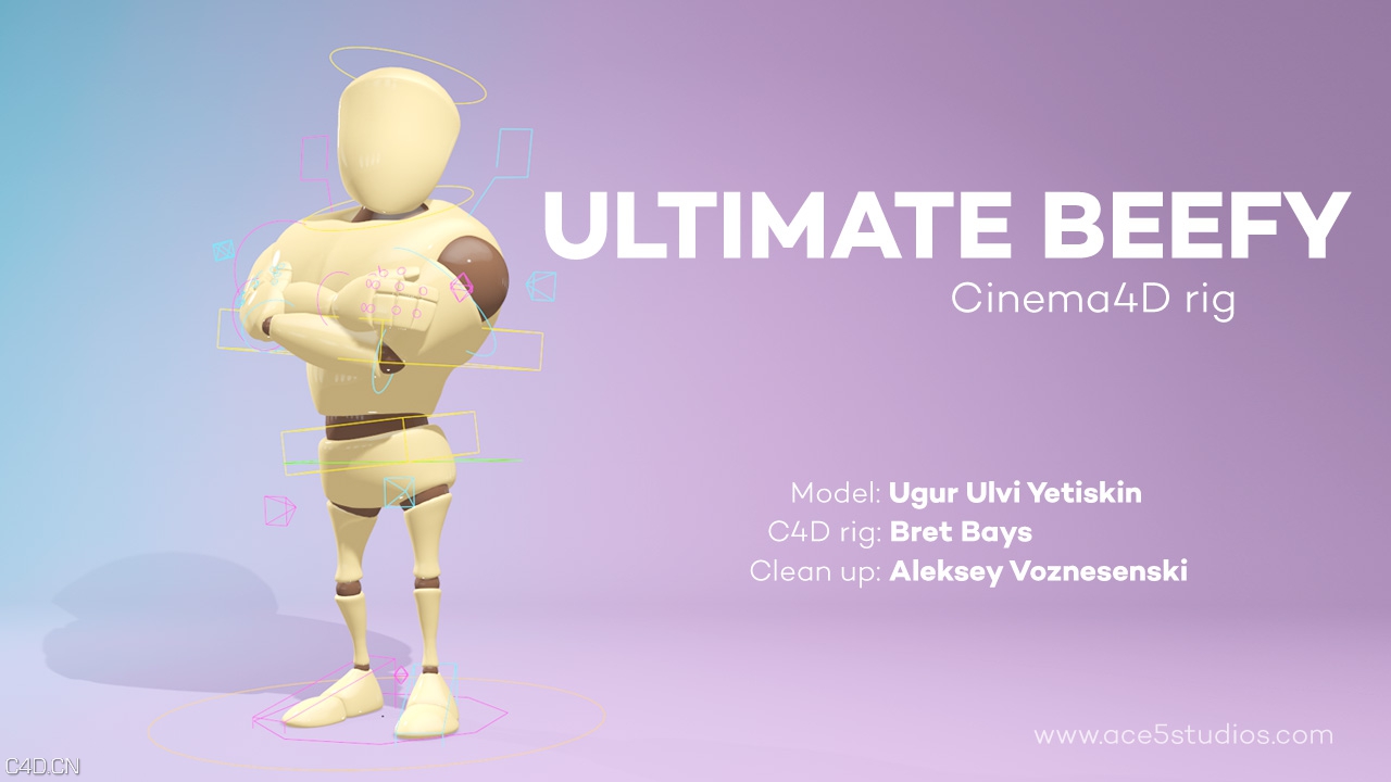 C4D结实的卡通形象人物绑定工程 Ultimate Beefy4D Cinema4D Character rig
