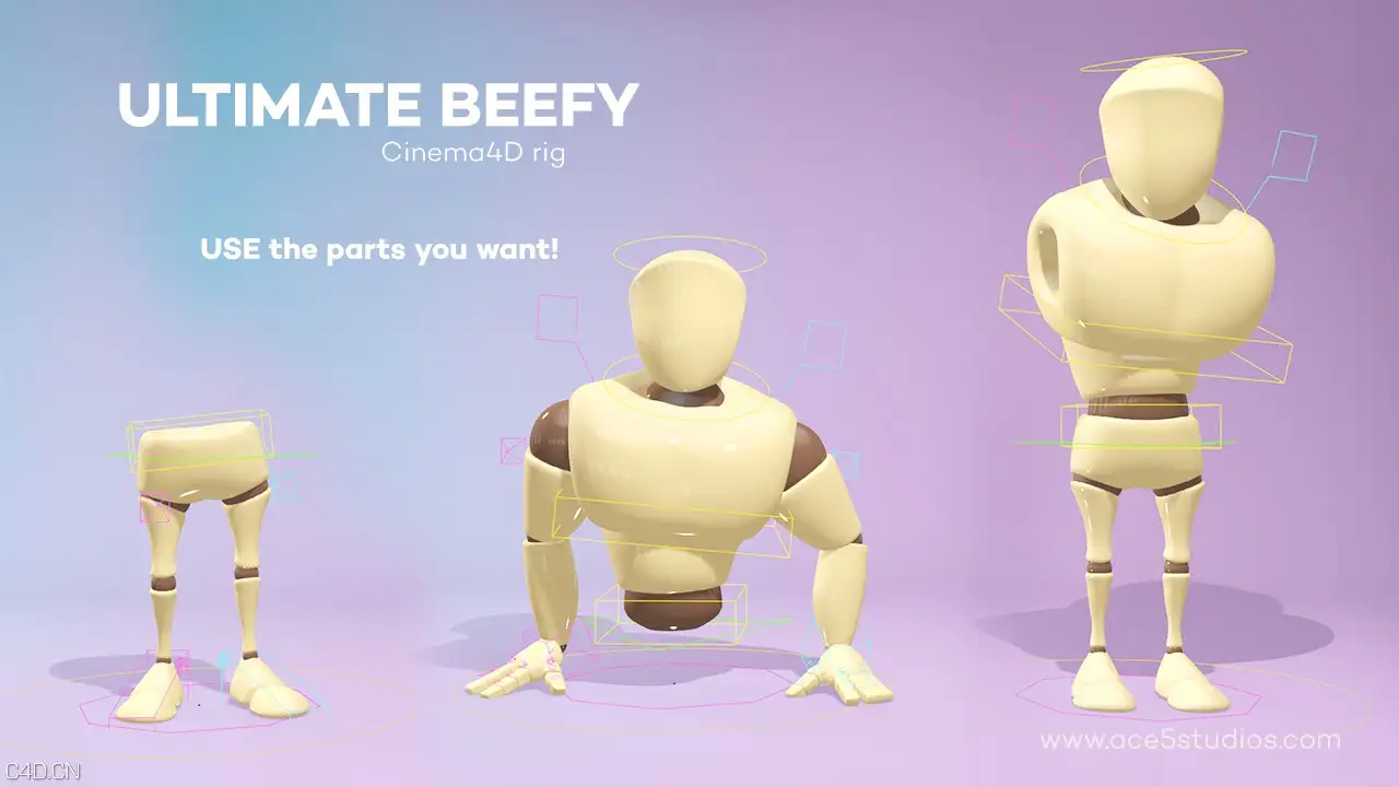 C4D结实的卡通形象人物绑定工程 Ultimate Beefy4D Cinema4D Character rig - C4D之家 - parts.jpg