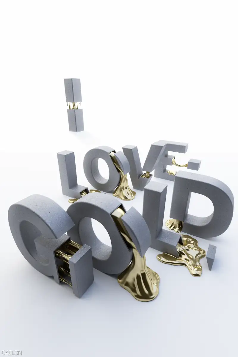 C4D黄金灌注的字体作品欣赏（含高清图片下载）
