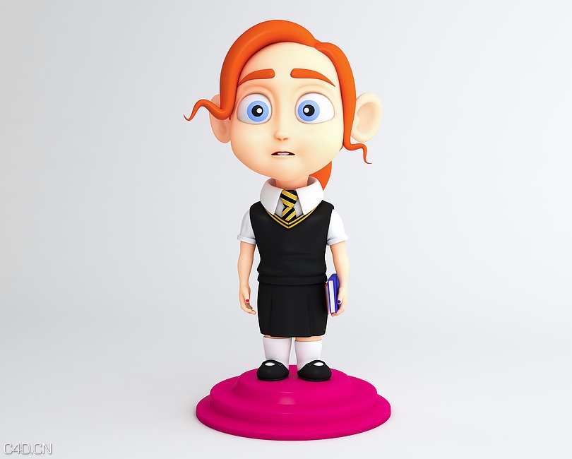 卡通小女孩、卡通小学生C4D模型 Cartoon girl 3d model