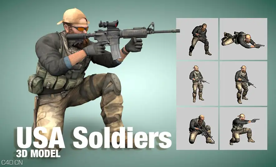 53个美国大兵C4D模型合集 American soldiers 3d model - C4D之家 - Soldiers-3d-model.jpg