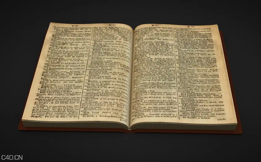 翻开的黄色英文书籍C4D模型 English books 3d model
