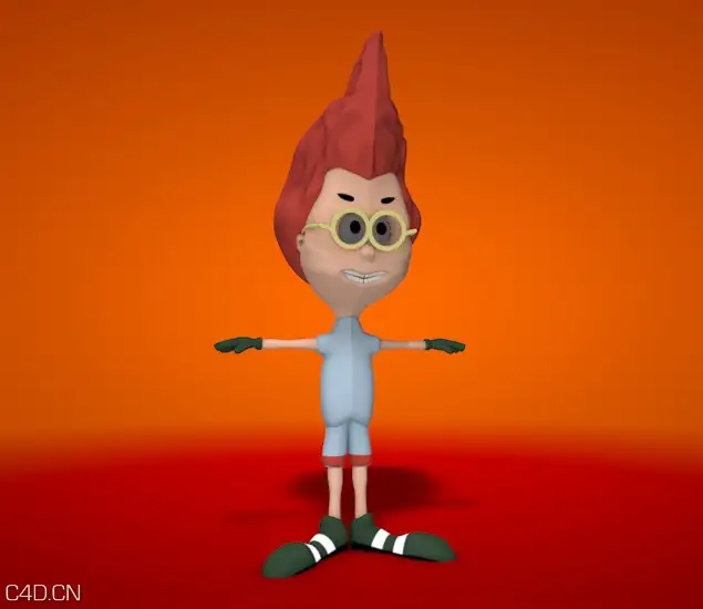 红发卡通男孩C4D模型 little boy 3d model
