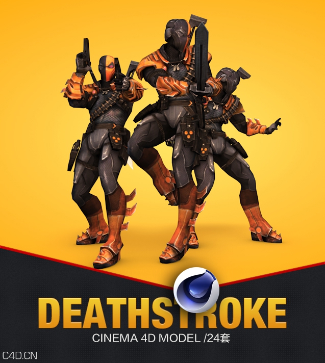 24套DC漫画超级反派：丧钟角色动画绑定C4D模型 Deathstroke Action model base