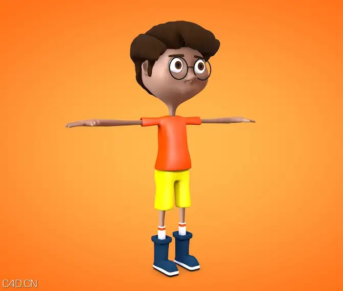小男孩卡通角色绑定C4D模型 boy 3d model