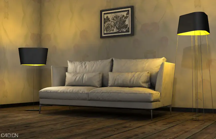 C4D双人沙发渲染场景模型 sofa 3d model
