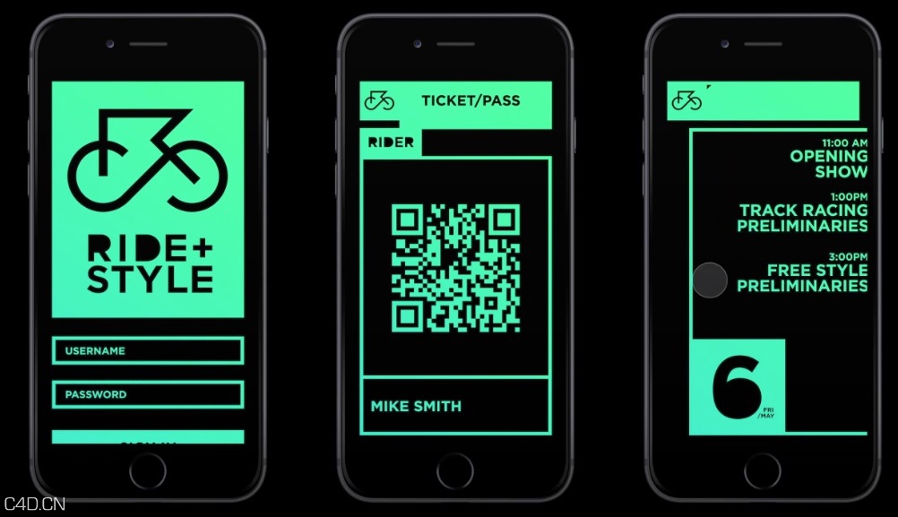 C4D/AE手机应用程序用户界面动画工程模板 Ride N Style App UI