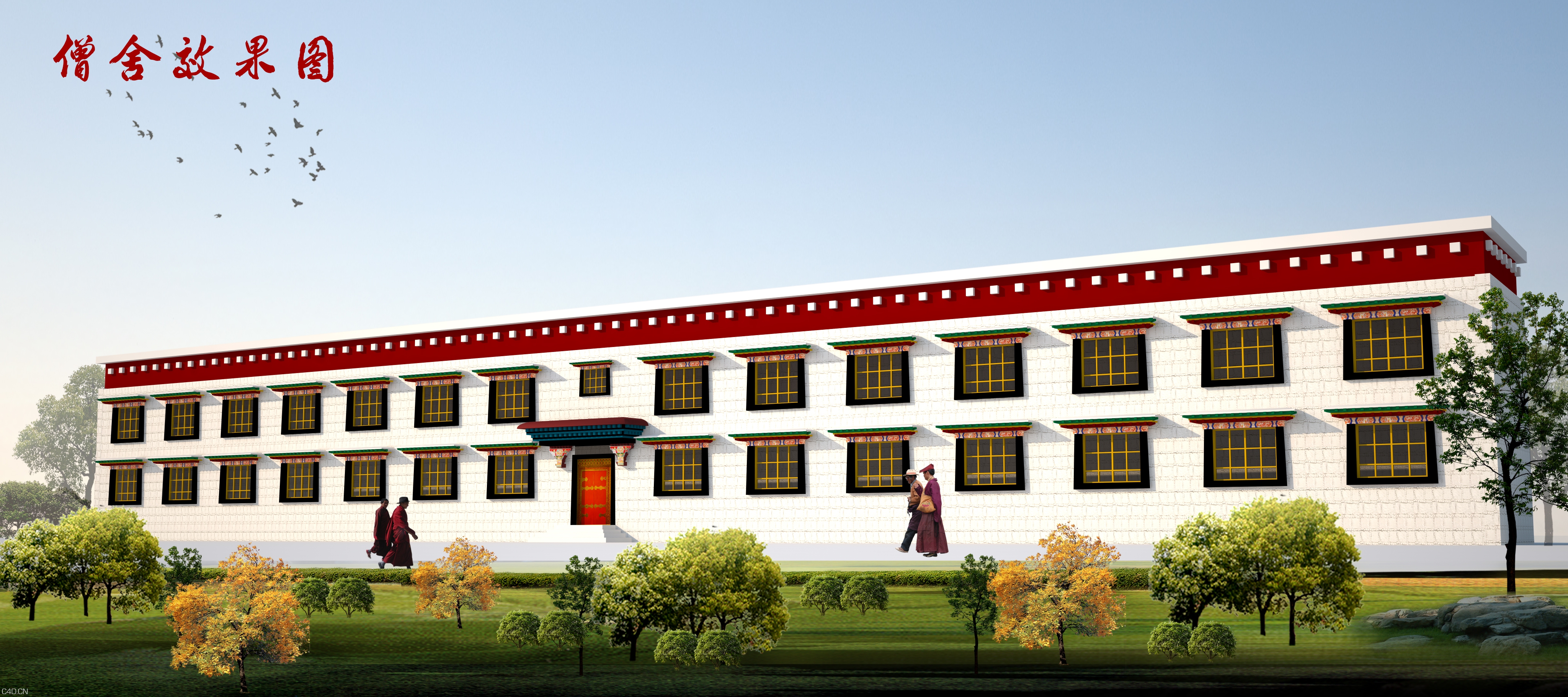 C4D+Vray：藏式建筑效果图