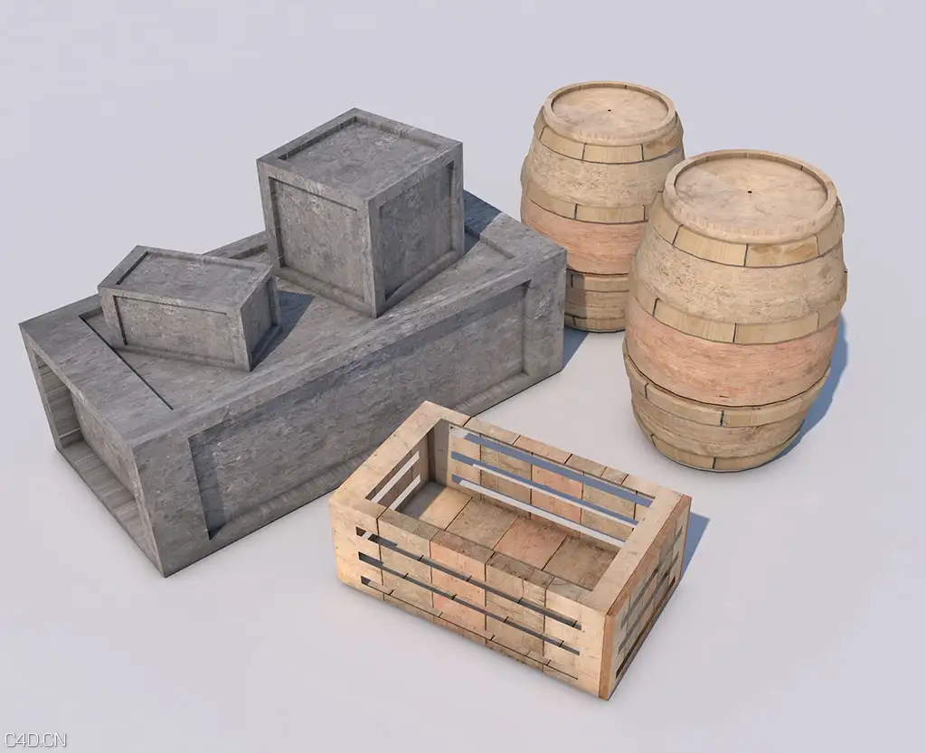 木桶,木箱C4D模型 Boxes and Barrels - C4D之家 - Boxes and Barrels.jpg