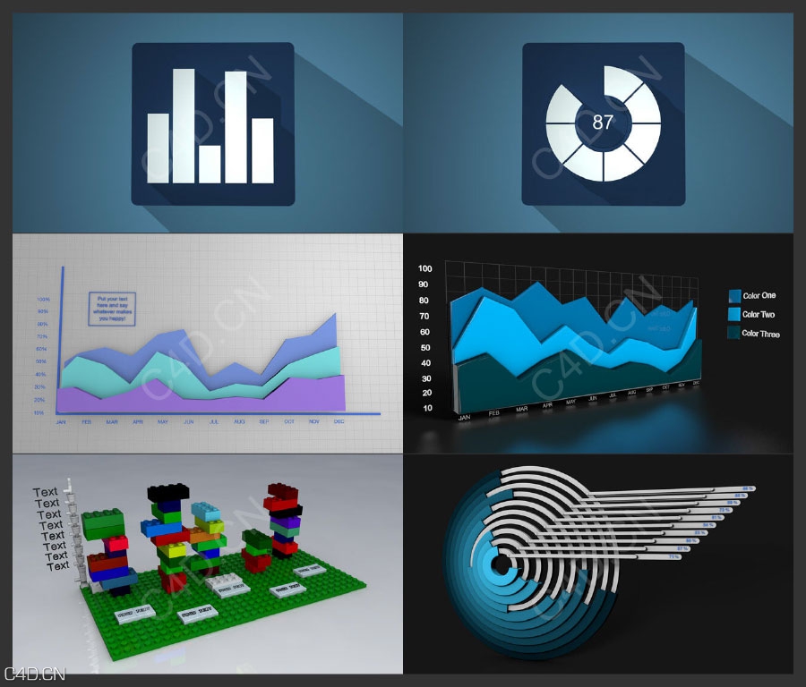 C4D图形曲线图数据图图表表格饼形图饼状图走势图LIB4D预设 - C4D之家 - c4d-3.jpg