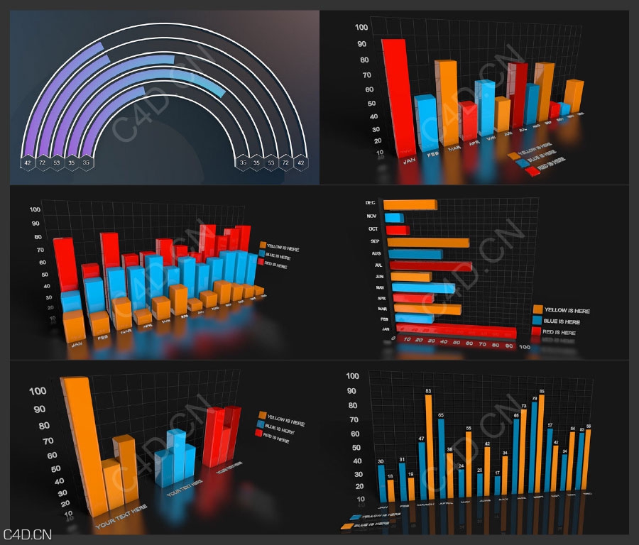 C4D图形曲线图数据图图表表格饼形图饼状图走势图LIB4D预设 - C4D之家 - c4d-6.jpg