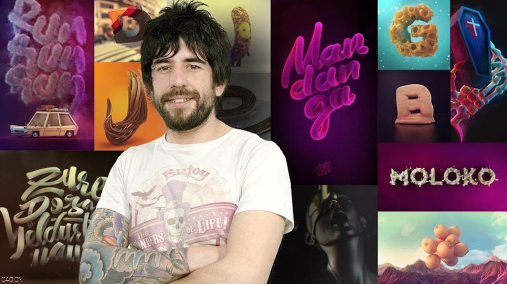 C4D创意文字建模材质包装教程 3D Lettering: Modeling and Texturing with Cinema 4D