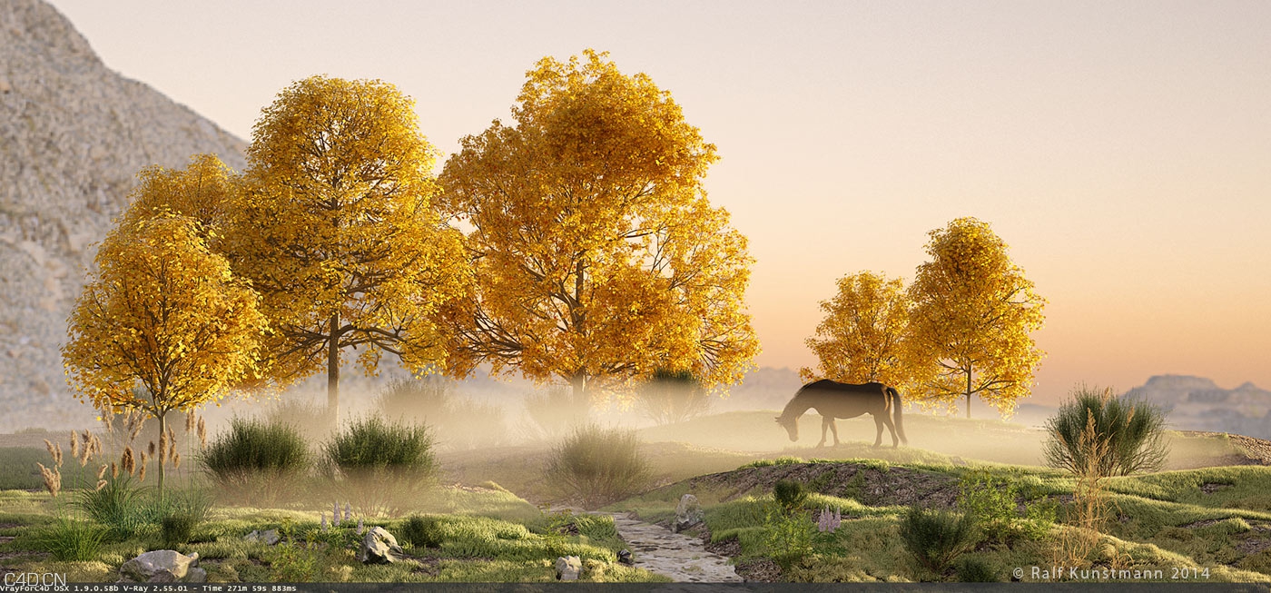 C4D园林场景岩石风景植物生成插件 Laubwerk SurfaceSPREAD v1.0.44