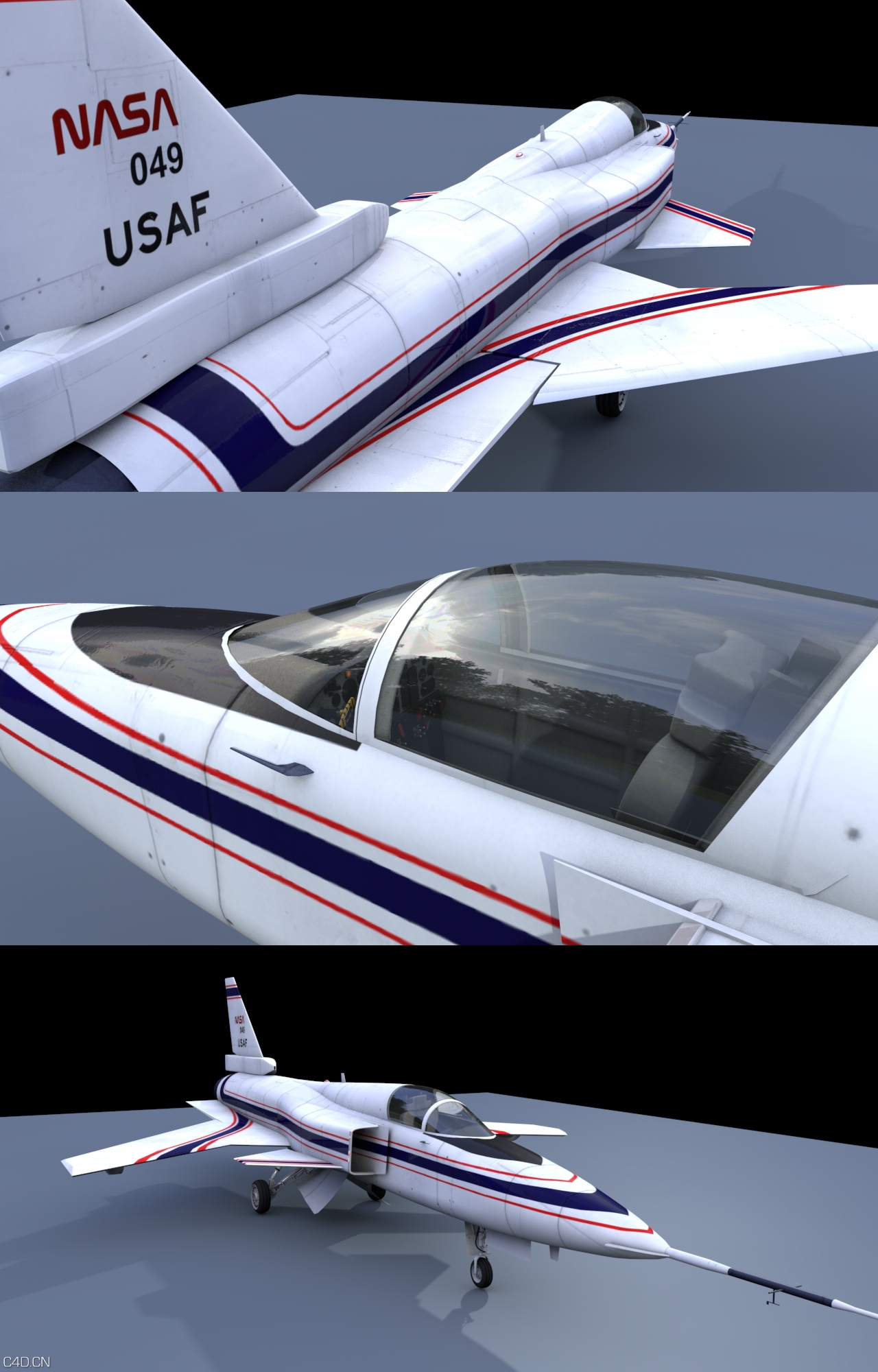 美国X-29型超音速飞机C4D模型 - C4D之家 - X-29_020_HD.jpg