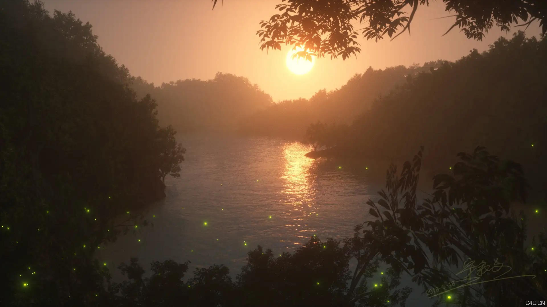 夕阳黄昏好 湖静人多愁 - C4D之家 - 湖面黄昏.jpg