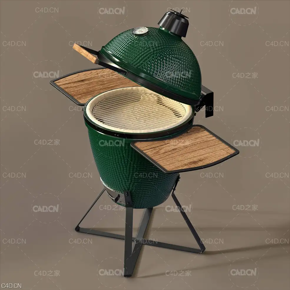 绿色带压力表烧烤架C4D模型 Green Egg Grill