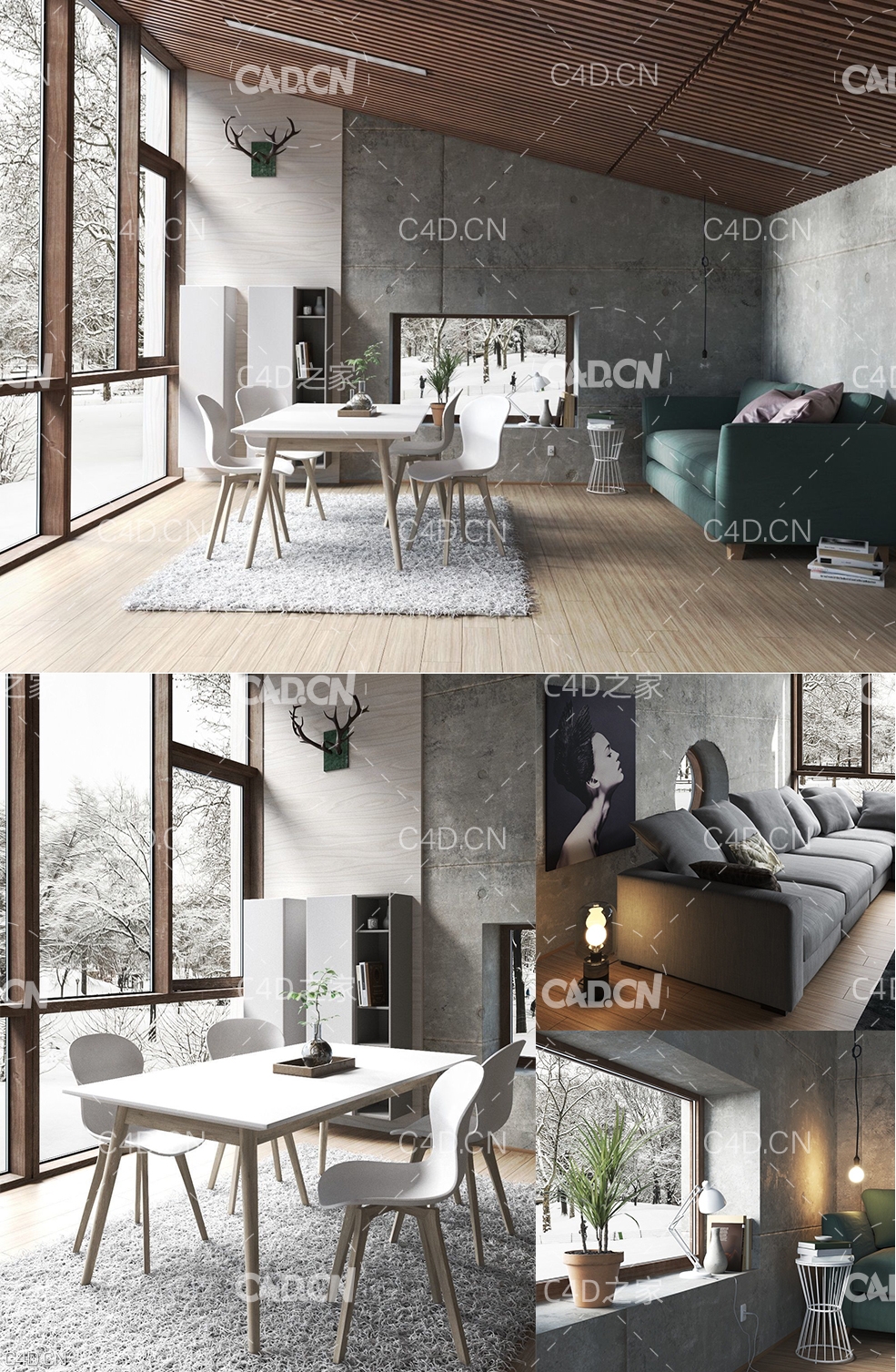 C4D室内模型：客厅模型 A living room