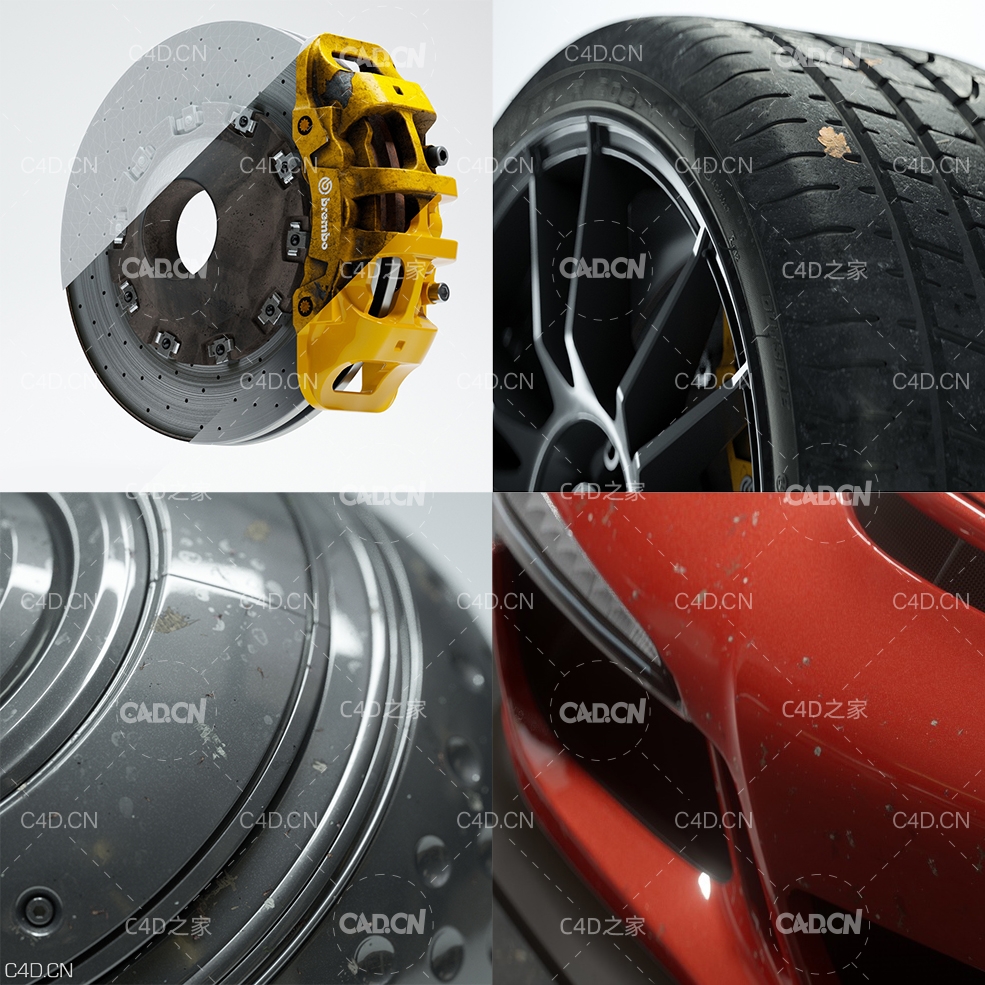 C4D汽车钢圈轮胎车漆材质预设 Automotive Realistics Shaders