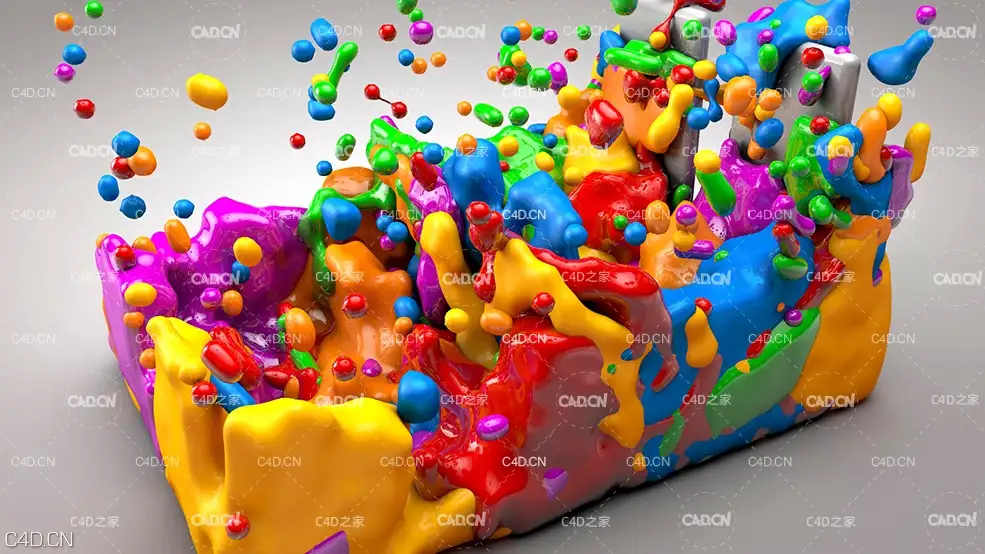 C4D七彩油漆喷溅流体模拟动画工程 Simulation Animation